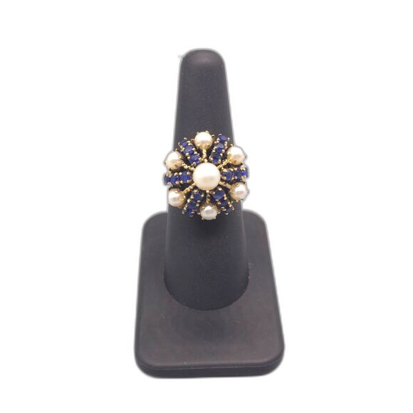 14KT YELLOW GOLD 9.20G PEARL & SAPHIRE RING SIZE 6.25 (137855-66)